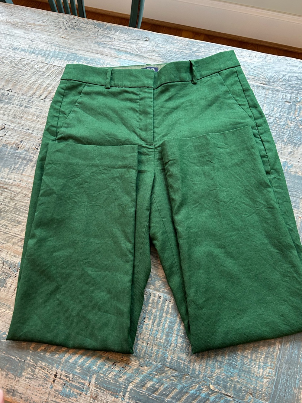 J. Crew Factory Green Linen Cotton Lined Trousers, Size 6
